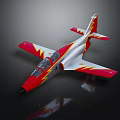 Red and Silver Model Airplane with Flame Patterns on Black Background 3d model