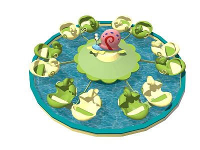 Colorful Rotating Play Equipment With Pink Spiral Center And Frog Shaped Seats 3d model