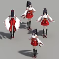 Anime Style Game Character With Long Black Hair Red White Outfit Black Socks Red Shoes