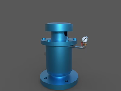 Blue Cylindrical Industrial Equipment With Pressure Gauge And Base Flange 3d model