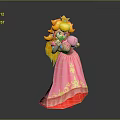 Princess Doll with Blonde Hair Pink Dress Gold Patterns Holding White Object on Dark Background