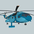 Blue Helicopter Featuring Camouflage Design Rotors Fuselage Cockpit Windows And Landing Gear
