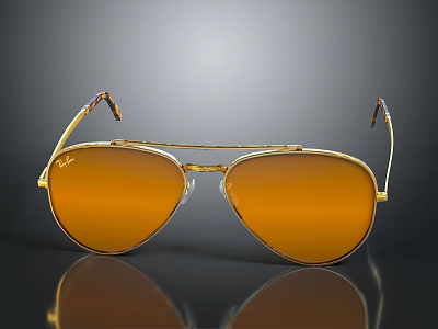 Aviator Style Sunglasses With Gold Frame And Orange Lenses For Daily Use 3d model