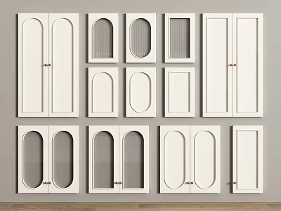 White Wine Cabinet Door Designs Featuring Various Shapes Gold Handles And Glass Panels 3d model