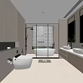 Modern Bathroom Interior Design With Glass Shower Freestanding Bathtub Double Vanity And Light Wood Cabinets