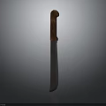 Sharp Kitchen Knife With Black Blade And Brown Handle On Gray Gradient Background