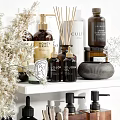 Stylish Bathroom Accessories With Rolled Towels Aromatherapy Bottles Soap Dispensers And Storage