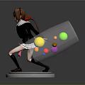 3D Character Model With Long Handle Tool And Colorful Spherical Decorations On White Base
