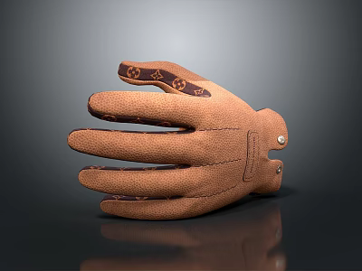 Brown Leather Gloves With Decorative Patterns On Finger Backs And Soft Leather Texture 3d model