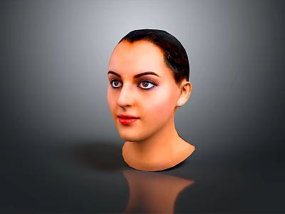 Woman Head Model With Short Hair And Makeup On Gray Background With Reflection 3d model