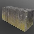 Solid Gray Stone Block With Rough Surface Holes And Yellow Mossy Edges 3d model