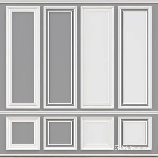 Gray And White Wall Panel Components With White Frame Borders Arranged In Rows 3d model 