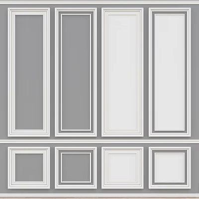 Gray And White Wall Panel Components With White Frame Borders Arranged In Rows 3d model