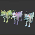Colorful Fantasy Cat Figurines With Wings In Yellow Purple Blue Hues