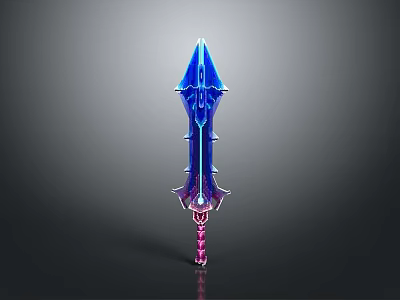 Fantasy Glowing Sword with Blue Blade Purple Accents and Pink Hilt in Mythical Weapon Design 3d model