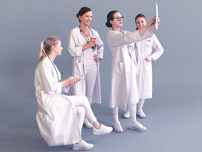 Group of medical doctors in white uniforms communicating together as a team 3d model