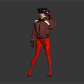 Game Movie Character In Red Jacket Black Hat And Red Leggings Standing Pose