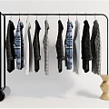 Black Metal Clothes Rack Hanging Various Shirts And Coats With Wooden Base
