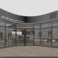 Mall Restaurant Shop Interior With Dining Tables Pendant Lights And Menu Boards