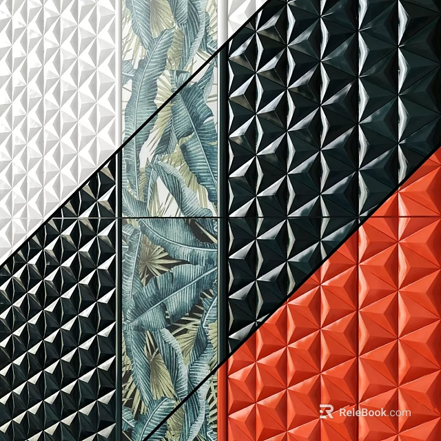 Architectural Building Components With Geometric Patterns White Black Red And Palm Leaf Design 3d model 