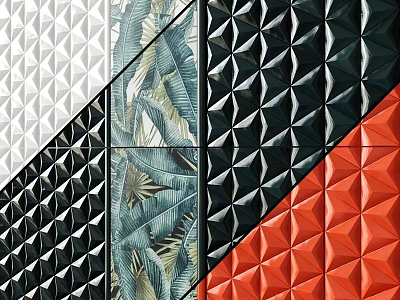 Architectural Building Components With Geometric Patterns White Black Red And Palm Leaf Design 3d model