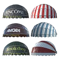 Colorful Striped Commercial Awnings with Various Designs for Barbershop Pharmacy Bookshop Storefronts