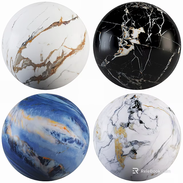 Colorful Spherical Decorative Components With Marble Texture And Various Patterns 3d model 