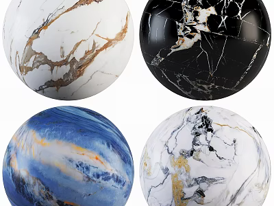 Colorful Spherical Decorative Components With Marble Texture And Various Patterns 3d model