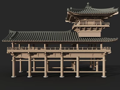 Traditional Ancient Architecture With Tiered Wooden Roof And Classic Eaves Design 3d model