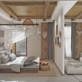 Cozy Living Room Interior With Wooden Ceiling Ceiling Fan Neutral Sofa And Large Windows