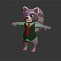 Cute Raccoon Doll Wearing Black Vest And Red Tie With Open Arms