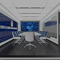 Modern Control Room With Multiple Screens Control Desk And Lighting Design 3d model