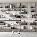 Modern Bookshelf Design With Multiple Shelves Books Decorative Ornaments Storage Boxes And Potted Plant