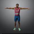 Man in Pink USA Athletics Vest Blue Shorts and Green Sneakers with Arms Outstretched