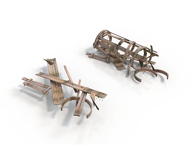 Old Fashioned Wooden Household Items With Intricate Crossed Strips And Curved Parts 3d model