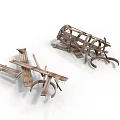 Old Fashioned Wooden Household Items With Intricate Crossed Strips And Curved Parts