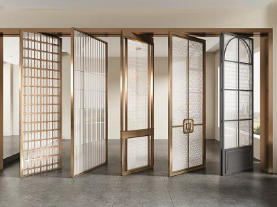 Modern Room Dividers With Various Glass Designs And Metal Frames For Interiors 3d model