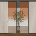 Modern Ribbed Glass Sliding Doors For Interior Room Divider With Wooden Floor And Plant
