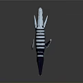 3D Ichthyosaur Model With Black and White Stripes Open Mouth Sharp Teeth Dark Reflective Background