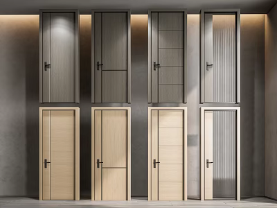 Modern Hinged Doors Collection Featuring Various Wooden Glass And Panel Design Styles 3d model