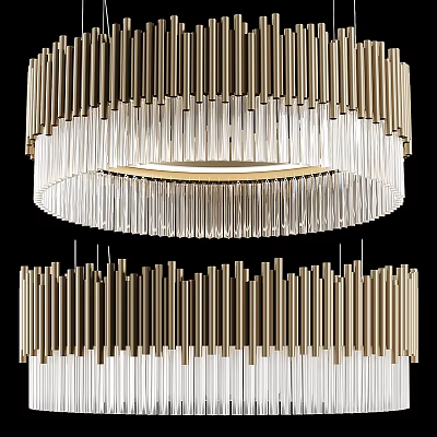 Modern Luxury Chandelier Featuring Gold Metal And Transparent Crystal Long Strips Layered Ring Design 3d model