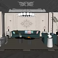 Elegant Living Room Interior With Ornate Wall Decor Green Sofa Colorful Cushions And Spherical Chandelier