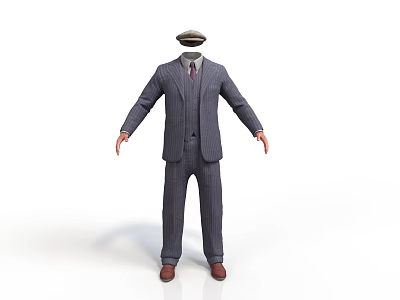 Headless Man in Pinstripe Suit Vest Tie and Hat on White Background 3d model