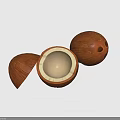 Fresh Coconut Fruit Display With Whole And Opened Halves Showing White Meat