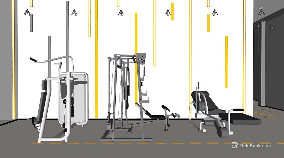 Modern Commercial Gym Fitness Equipment with Multi Function Machines and Training Benches 3d model 