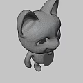 Cartoon White Cat Game Anime Character With Red Ears And Golden Plaque