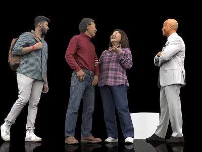 Group of Four Diverse People Standing and Talking in Friendly Interaction 3d model