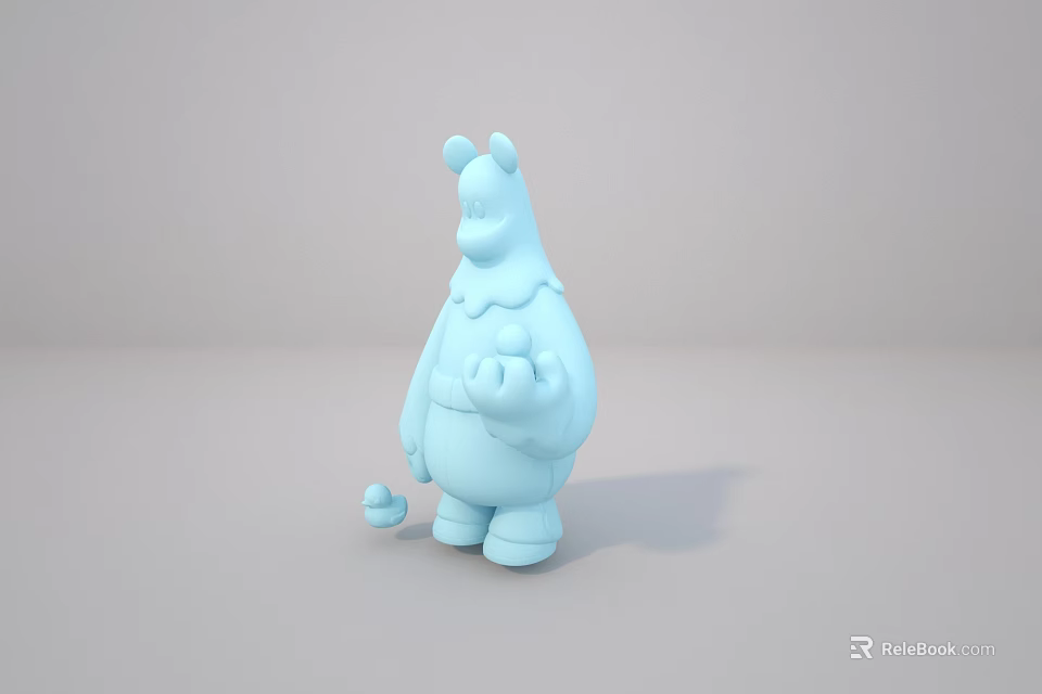 Light Blue Cartoon Character Sculpture With Round Body Holding Ball And Small Sphere 3d model 