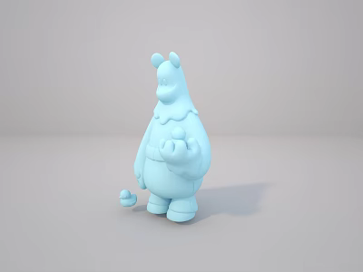 Light Blue Cartoon Character Sculpture With Round Body Holding Ball And Small Sphere 3d model