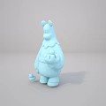 Light Blue Cartoon Character Sculpture With Round Body Holding Ball And Small Sphere